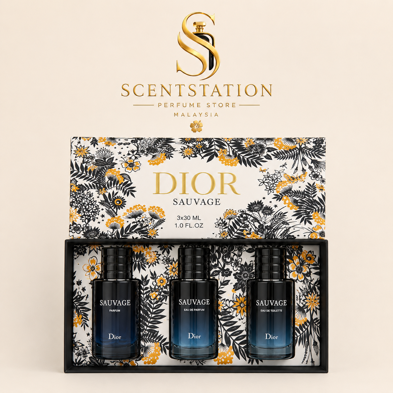 Dior Sauvage Mini Perfume Gift Set 3PCS – Parfum, Eau de Parfum & EDT Collection for Men (3x30ml)